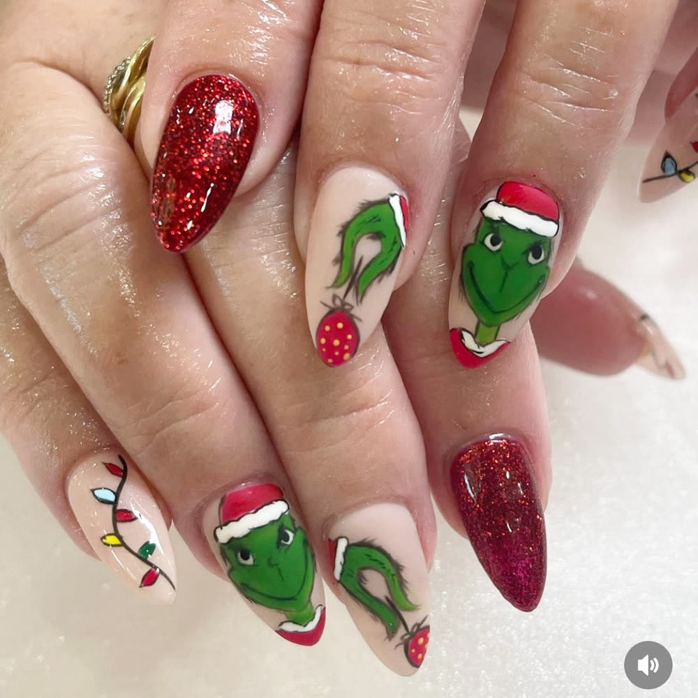 Hand-painted holiday nail art