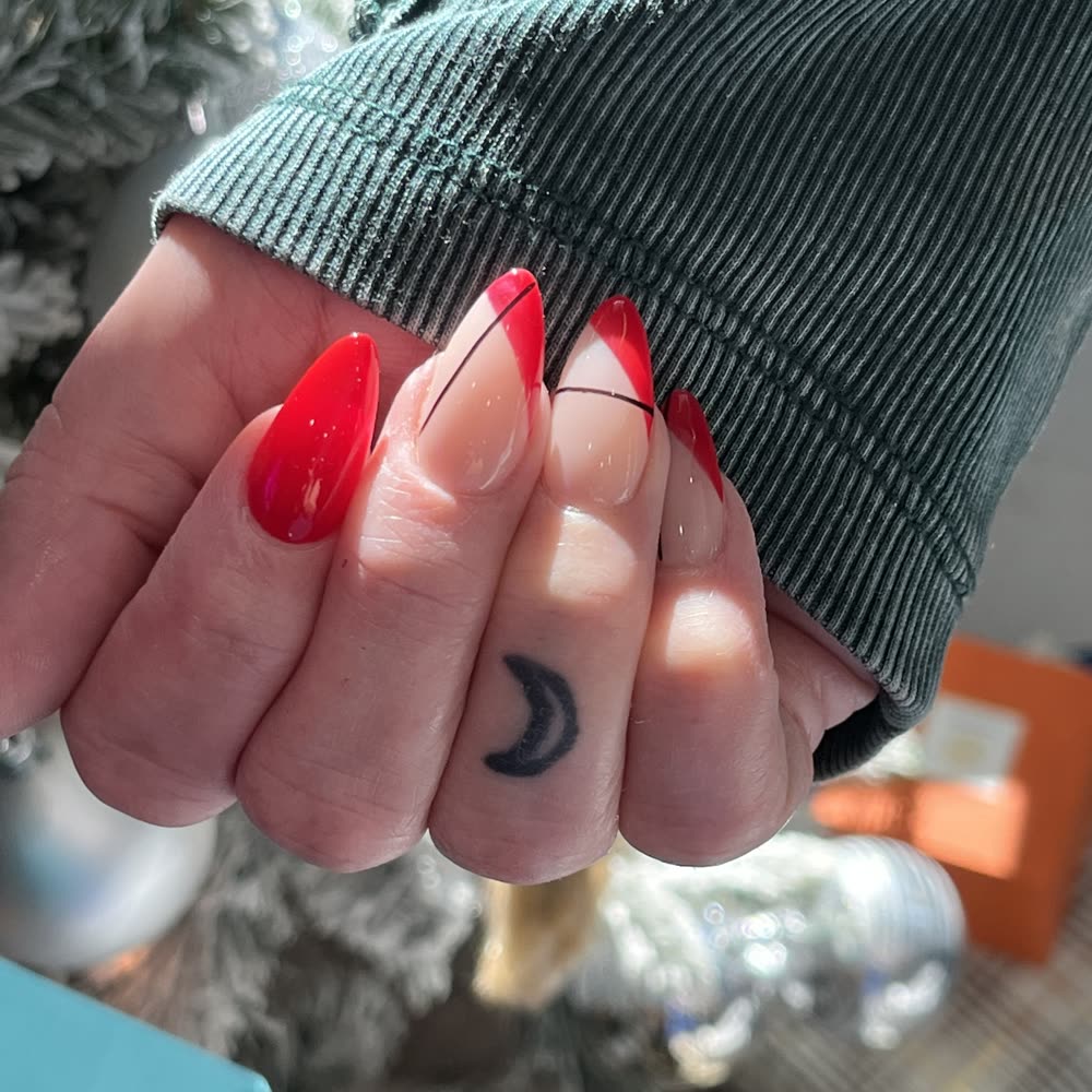 Red French tip almond nails