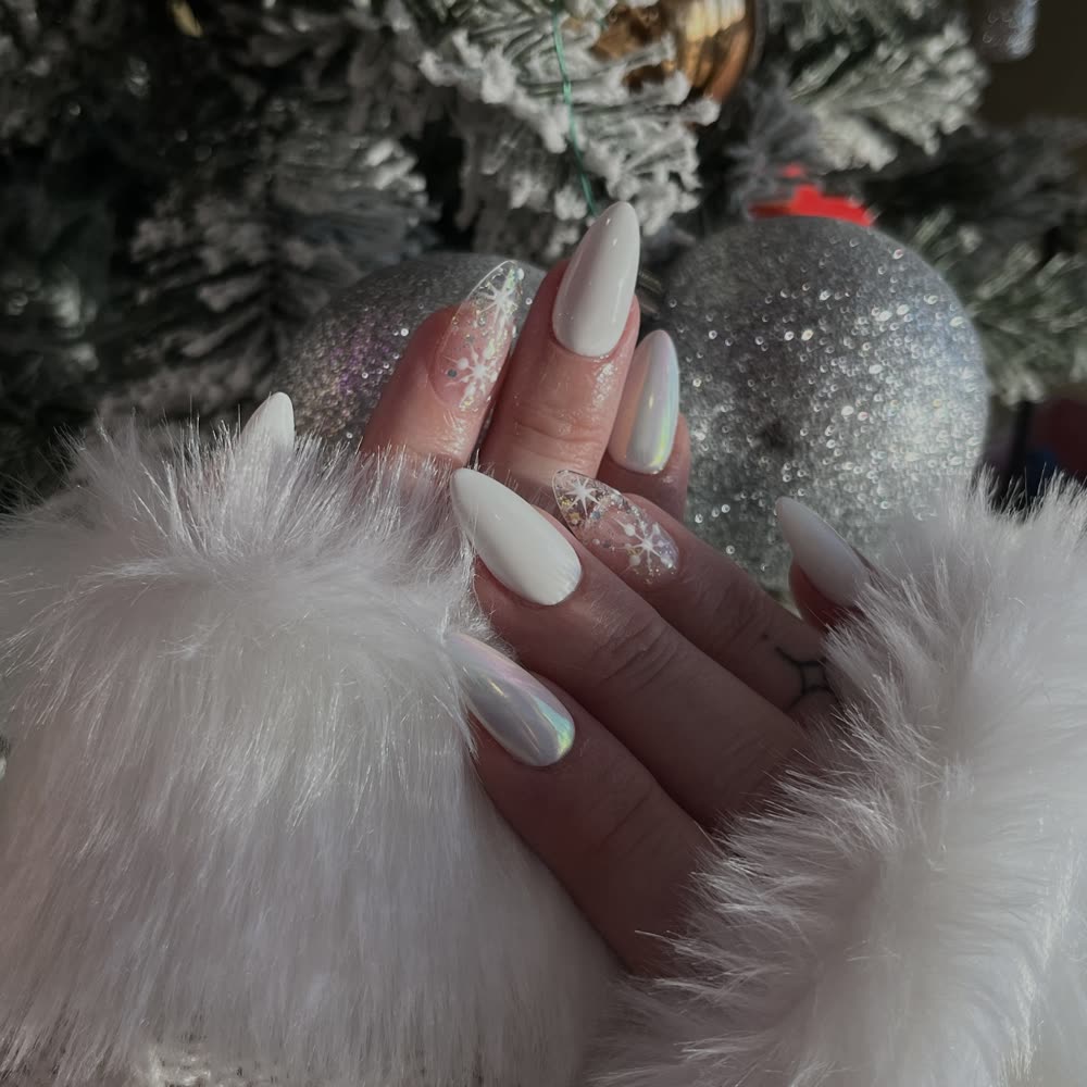 Milky white almond nails